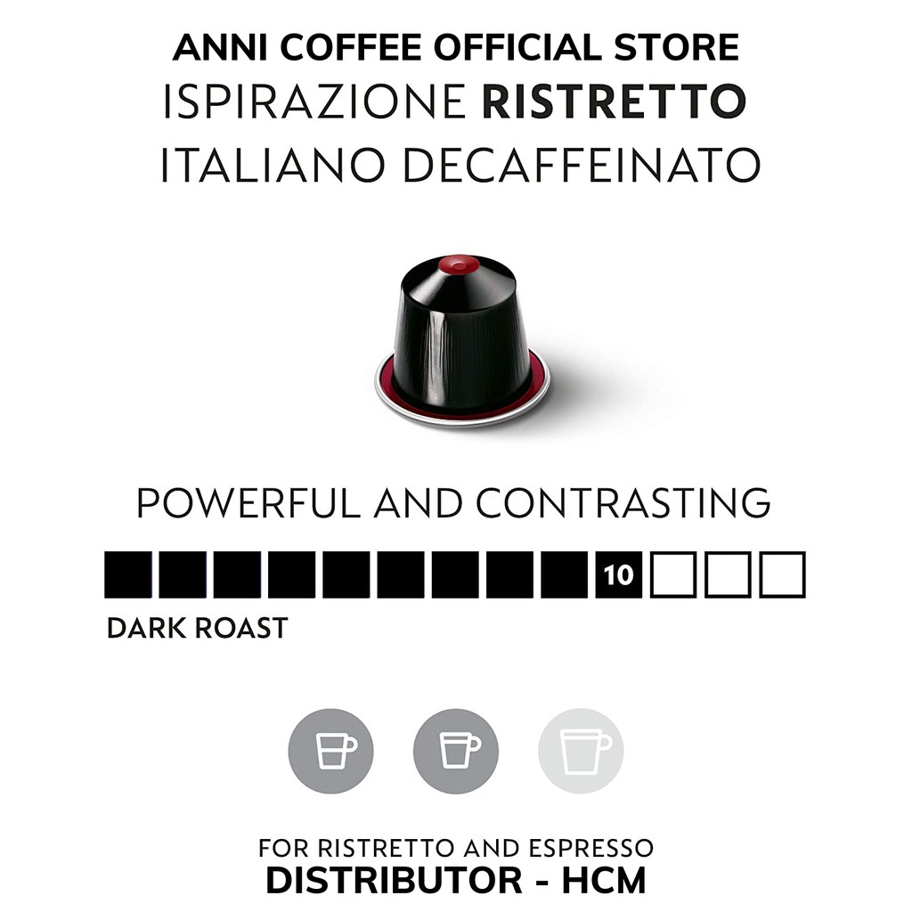Cà Phê Viên Nén NESPRESSO Chính Hãng Dòng Ristretto Decaffeinato Độ Mạnh 10, New Date 2021, Hộp 10 Viên, NPP Anni Store