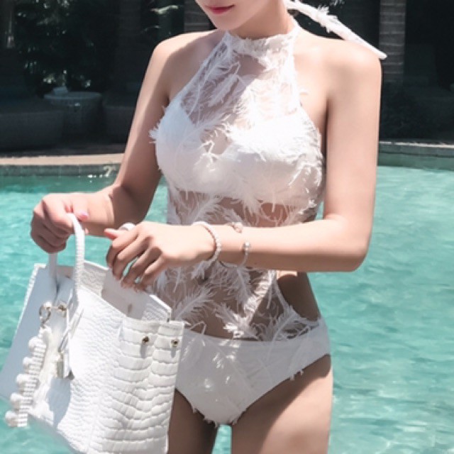 Bikini bộ bơi nữ liền thân hoạ tiết lông chim | BigBuy360 - bigbuy360.vn