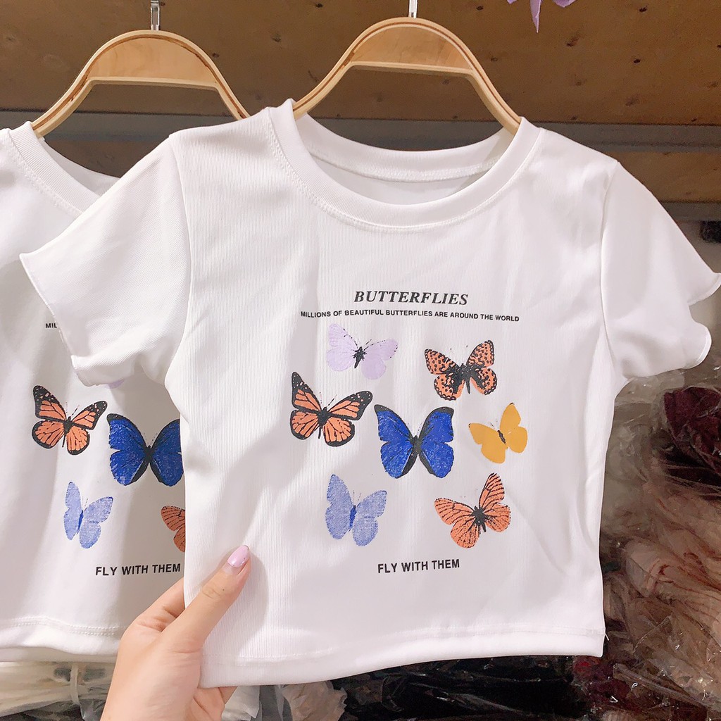 áo croptop in hình bướm butter chất đẹp xinh