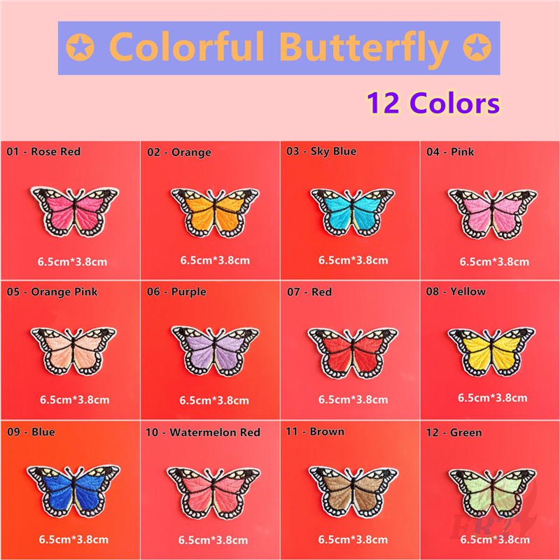 BUTTERFLY 1 Sticker Ủi Thêu Hình Bươm Bướm Nhiều Màu Sắc