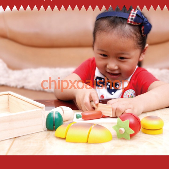 Bộ Cắt Hoa Quả Gỗ Hộp Nắp Trong Suốt Montessori