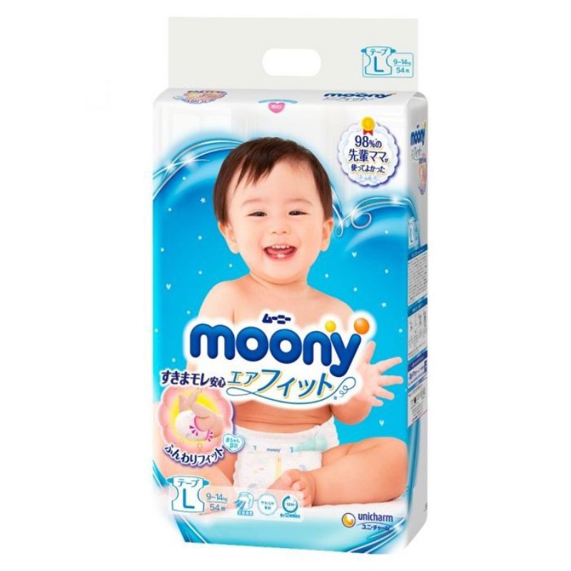 Bỉm tã dán/quần Moony đủ size NB90/S58/M64/L44/XL38/XXL/Tã Bỉm MOONY NATURAL Nội Địa Nhật dán/quần NB63/S58/M48/L36