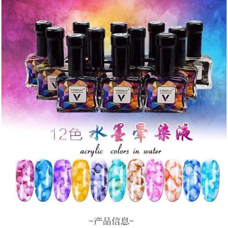 Cồn Loang Vinimay, Gel Tạo Loang Vân Đá, Set 12 Chai Hàng Chính Hãng - Tổng Kho Chuyên Nail mi