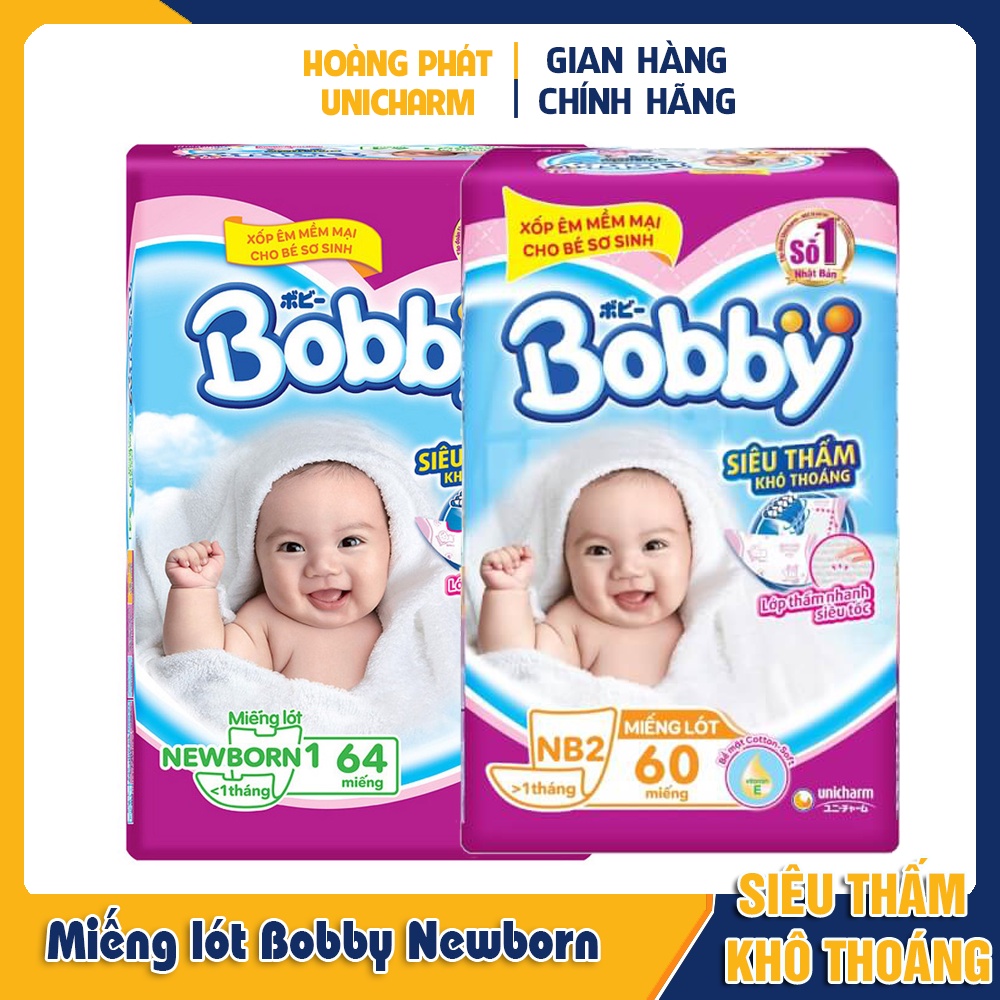 Miếng lót dành cho trẻ sơ sinh Bobby Newborn 1 và 2 108 miếng, 64 miếng và 60 miếng