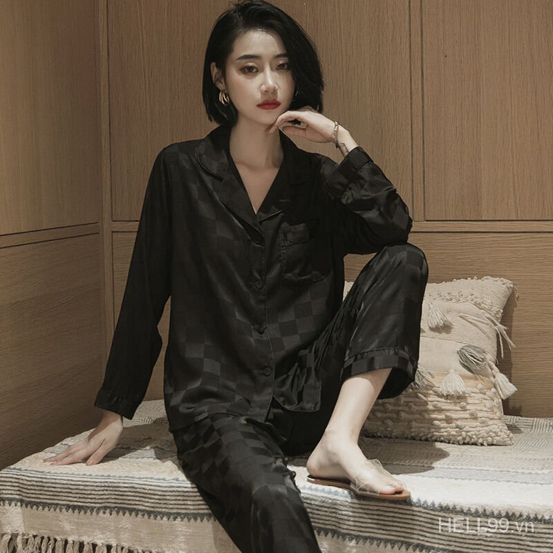 Women's spring-autumn fashion spring-autumn home-wearing cold silk long-sleeved women's pajamas