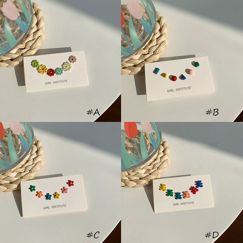 Bộ Khuyên Tai Xỏ Lỗ Hình Hoa / Động Vật Nhiều Màu Dễ Thương Cho Nữ