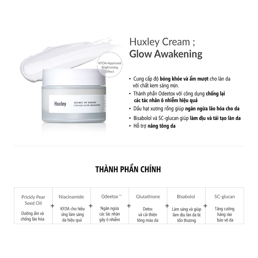 Bộ 3 Sản Phẩm Chống Lão Hoá, Dưỡng Sáng Da Huxley (Toner 120ml + SR Grab Water 30ml + Kem Glow Awakening 50ml)