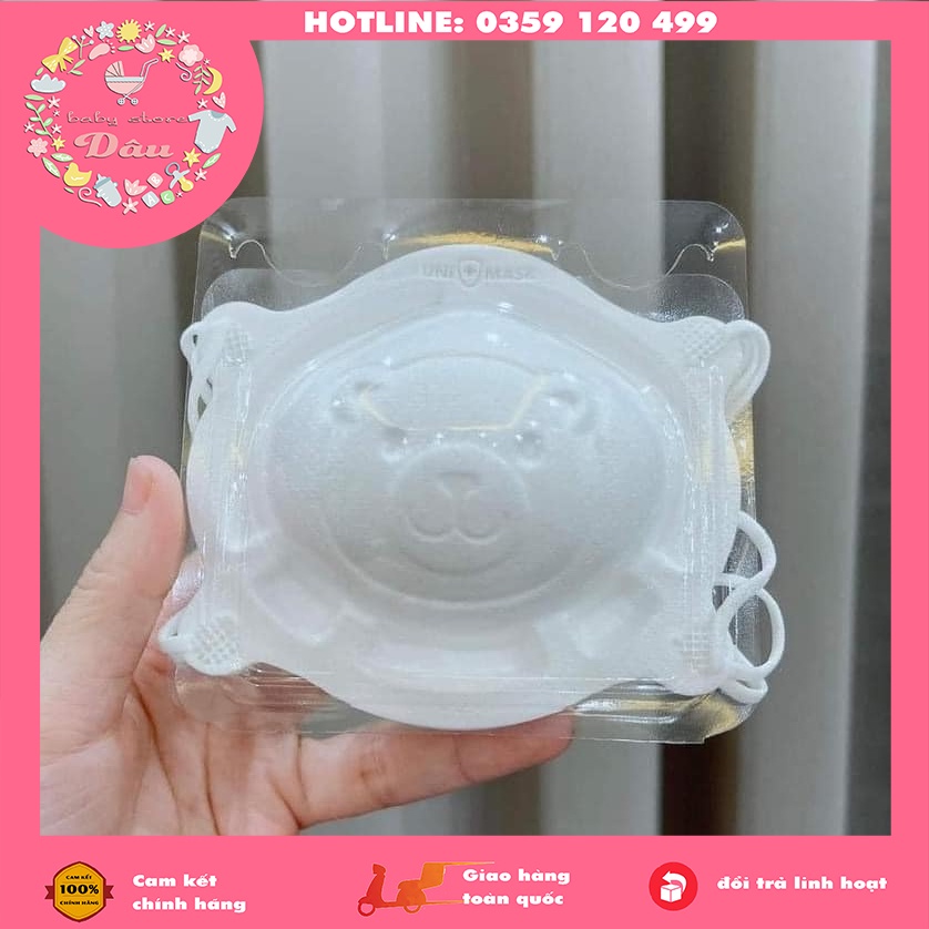 Khẩu trang gấu cho bé Unimask - set 3 chiếc/gói ngừa bụi min có dây điều chỉnh cỡ - 1 size sơ sinh đến 3 tuổi
