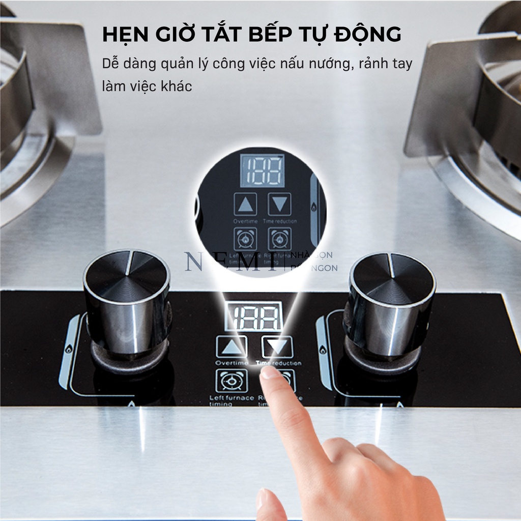Bếp Gas Đôi NEMI Âm Dương GZ599 10 Đầu Đốt Công Nghệ Nhật Với Tính Năng Hẹn Giờ Thông Minh