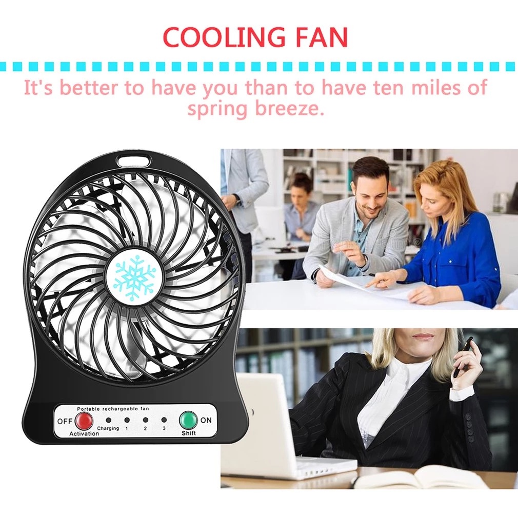 Quạt Làm Mát Mini Để Bàn 3 Tốc Độ Có Đèn Led Có Thể Sạc Lại Bằng Cổng usb
