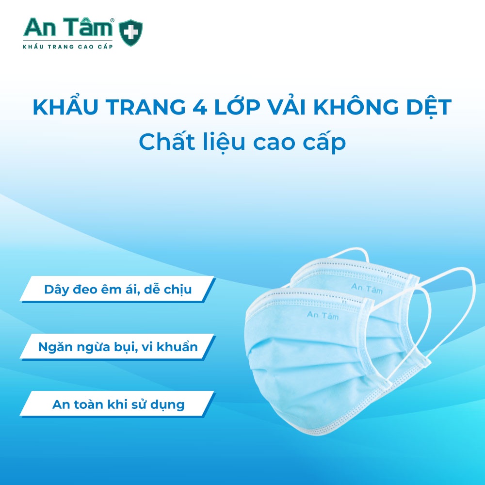 Combo 3 hộp khẩu trang y tế 4 lớp Vải Không Dệt cao cấp - Chính Hãng AN TÂM - Hộp 50 cái