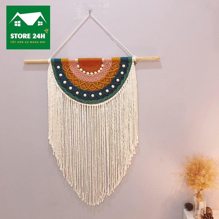 Mành treo tường macrame nghê thuật chất liệu sợi cotton xoắn, trang trí phòng ngủ, phòng khách, quán cafe I Store 24h