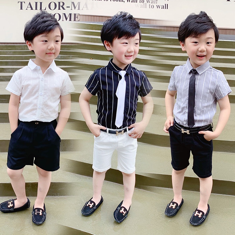 Hàng Mới Về Áo Sơ Mi Ngắn Tay Kẻ Sọc Dọc Thời Trang Mùa Hè Mới 2019 Cho Bé Trai Và Gái