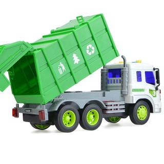 Ô tô chở rác màu xanh cỡ trung đồ chơi trẻ em xe chạy đà có âm thanh và đèn
