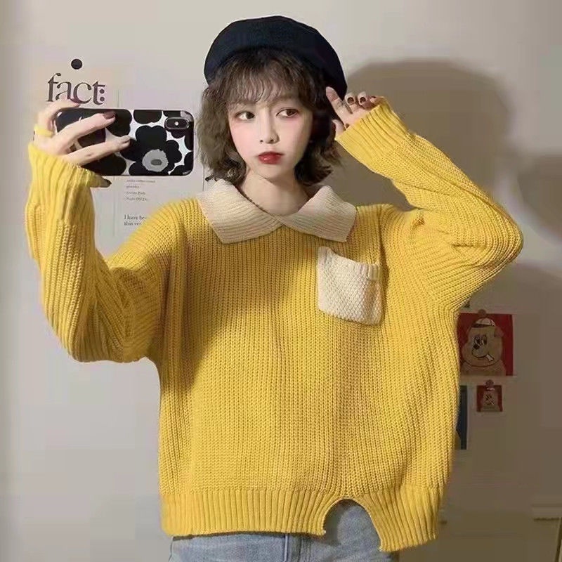 Áo polo Tay Dài Phối Màu Tương Phản Kiểu Hàn Quốc Xinh Xắn Cho Nữ