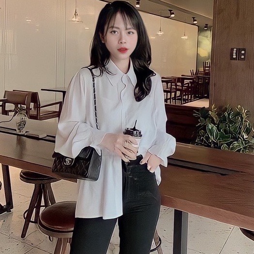 Áo sơ mi trắng nữ bo tay lụa hàn đẹp - Thun kiểu học sinh, công sở bánh bèo thanh lịch phong cách hàn quốc ulzzang