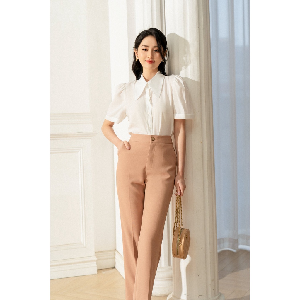 Áo sơ mi cổ sen nhọn tay ngắn gập gấu TIIN STORE  AHN288