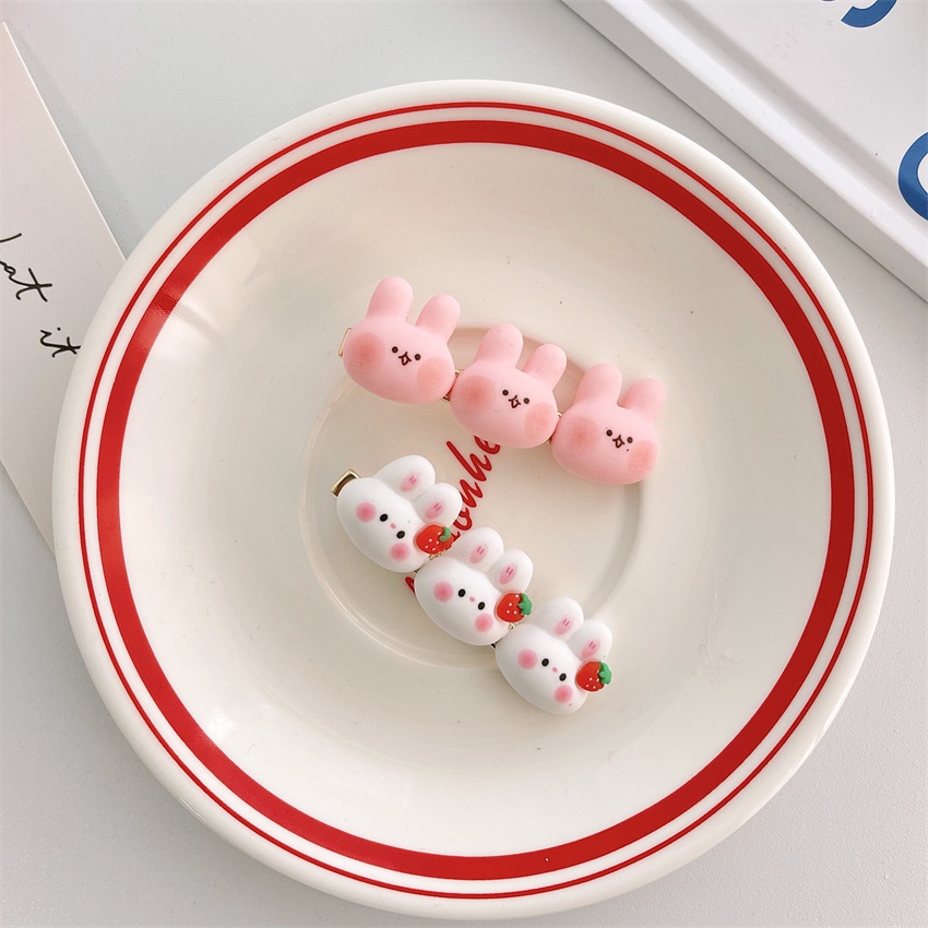 Kẹp Tóc Hình Thỏ Và Dâu Tây Màu Hồng Dễ Thương Phong Cách Hàn Quốc Cho Nữ