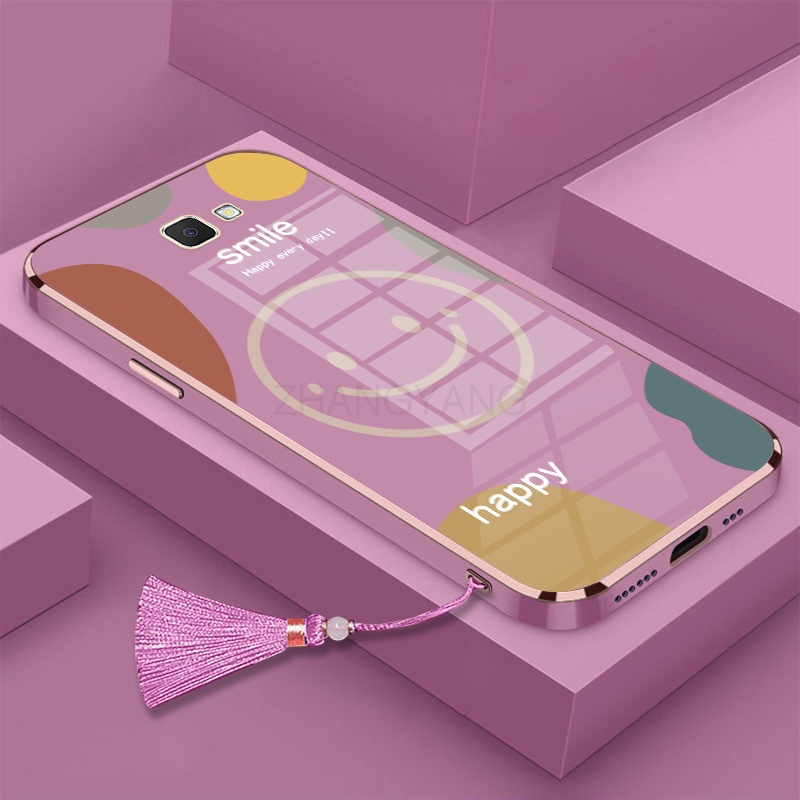 Ốp Điện Thoại TPU Silicon Mạ Điện Hình Mặt Cười Kèm Dây Đeo Cho Samsung J7 J7 prime