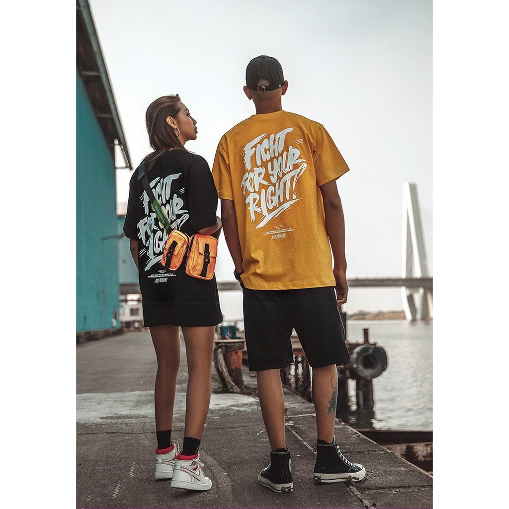 Áo thun tay lỡ form rộng ESTINI áo thun Unisex nữ nam chất cotton vải dày NUTHINK FIGHT FOR YOUR RIGHT