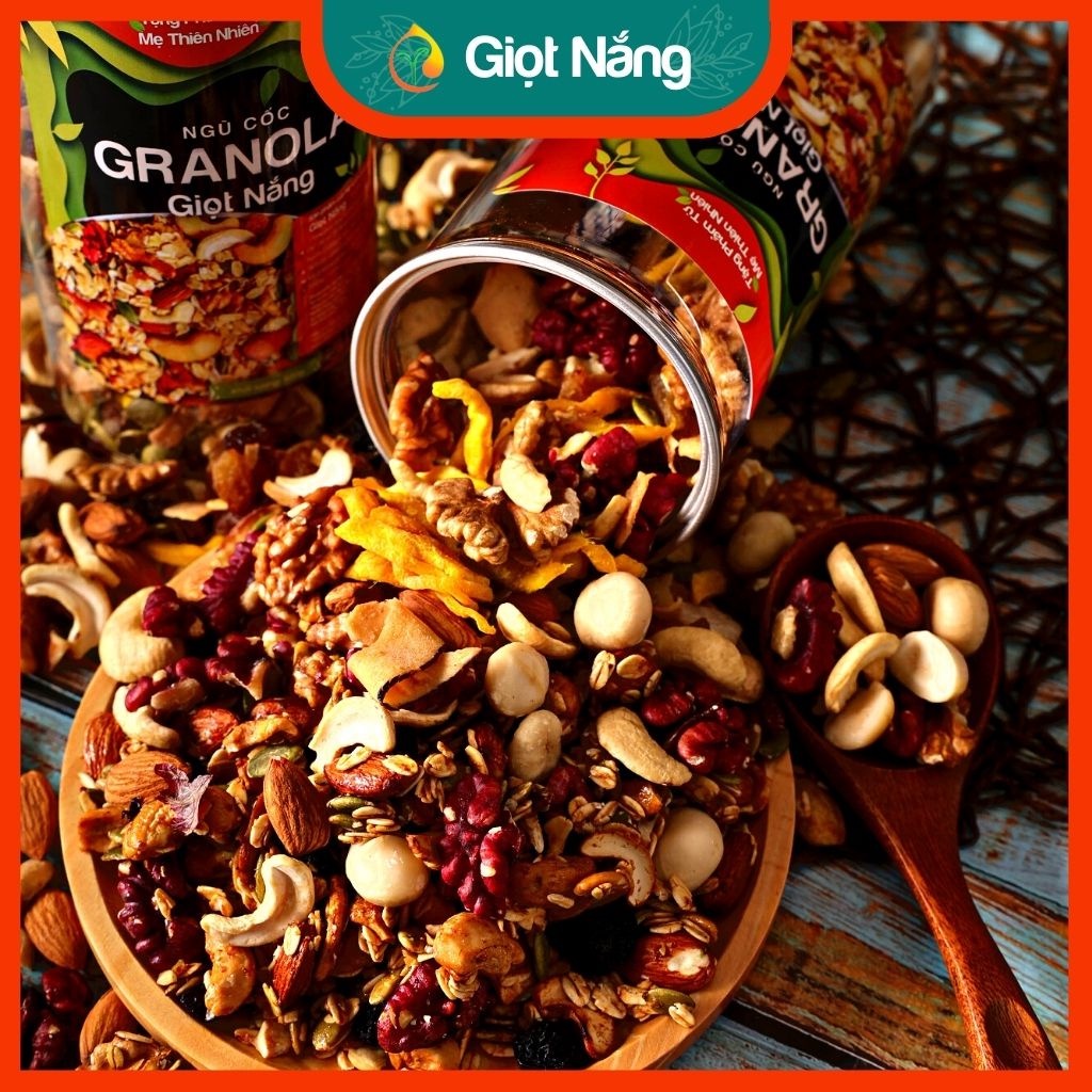 Granola ăn kiêng siêu hạt ngũ cốc giảm cân không đường ít yến mạch bổ sung dinh dưỡng premium 500g Nông Sản Giọt Nắng