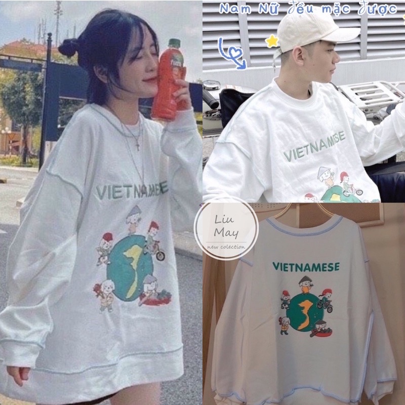 Áo Nỉ Sweet Nữ VIETNAMESE việt nam Form Rộng Tay Dài Bồng Dày Dặn Loại 1