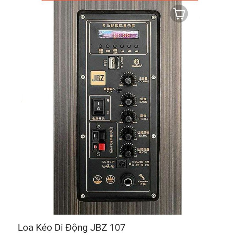 Loa kéo di động JBZ 107-Bass 2.5 tấcCS-300W+2Micro Không Dây+Remto+adapter sạc+dây tín hiệu tivi