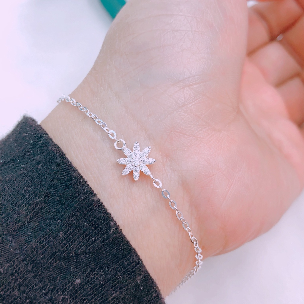 Lắc tay nữ bạc ta Bibi silver, lắc tay hoa tuyết gắn đá nhỏ xinh xắn nhẹ nhàng