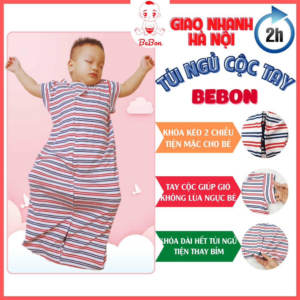 Túi Ngủ Cho Bé Giúp Bé Ngủ Ngon Không Bị Lạnh Bụng - Túi Ngủ Cộc Tay-Thương Hiệu Bebon