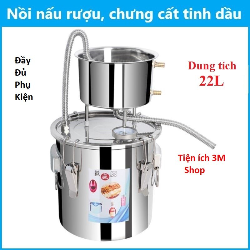 Nồi Chưng Cất Tinh Dầu 11L-22L Đa Năng Chất Liệu Inox Bộ Đầy Đủ Phụ Kiện Có Bơm Mini Đi Kèm