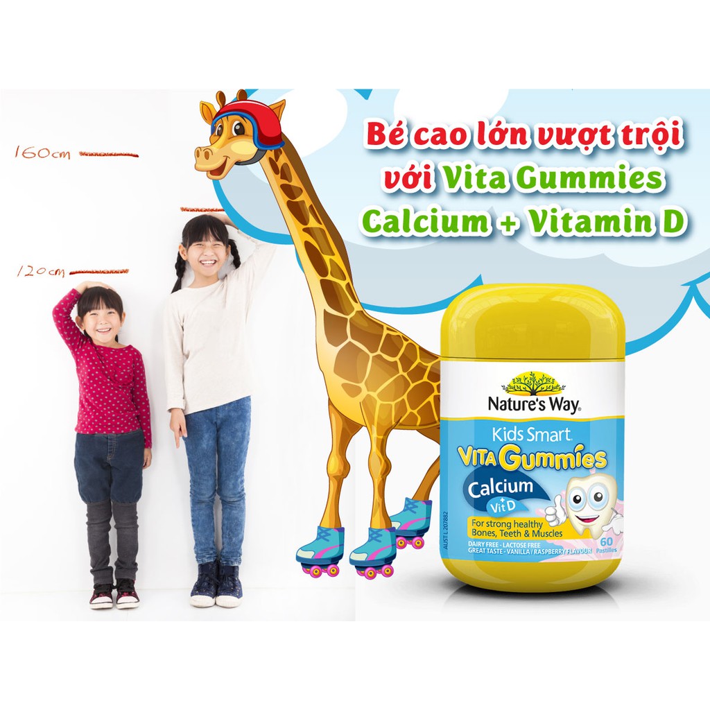 Nature’s Way Kids Smart Vita Gummies Calcium + Vitamin D Kẹo Dẻo Canxi Cho Bé Lọ 60 Viên