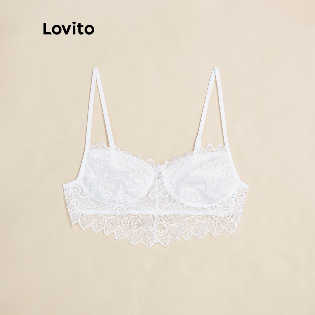 Đồ lót Lovito phối ren không có đệm ngực phong cách sexy L17X504 (Màu trắng / Màu xanh lam) | BigBuy360 - bigbuy360.vn