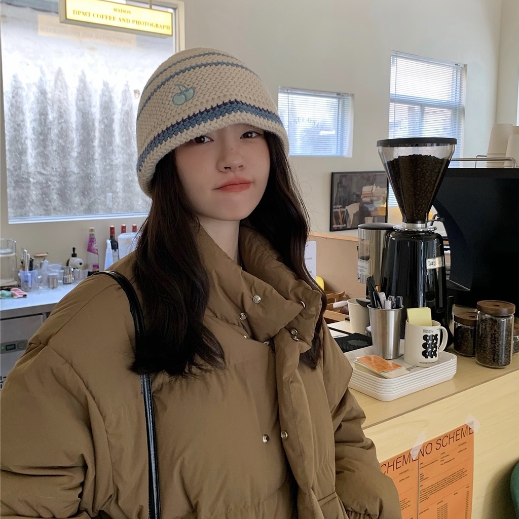 Mũ xô MG STUDIO dệt kim phối hình quả anh đào