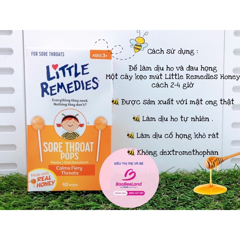 Kẹo mút giảm ho cho bé Little Remedies Sore Throats Pops của Mỹ  - BAABEELAND