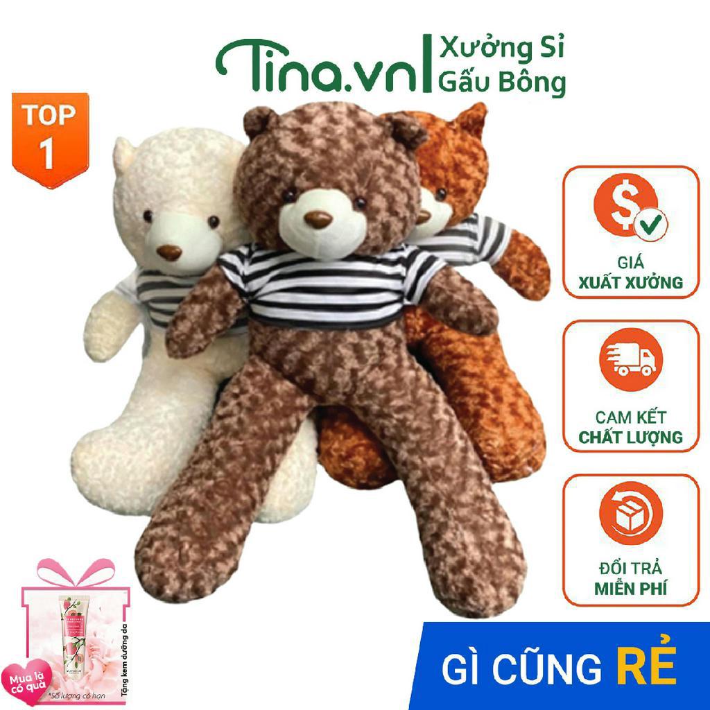 Gấu bông gối ôm Tina Teddy đáng yêu bông cao cấp, vỏ nhung Hàn Quốc mềm mịn, co dãn 4 chiều, size 95cm
