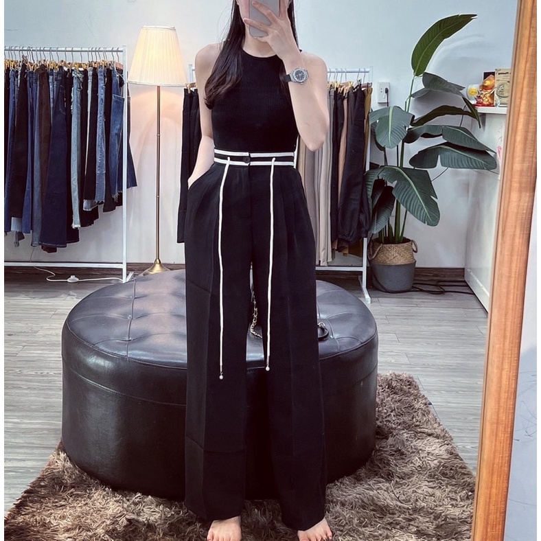 Quần suôngvải RUBY đen phối viền cạp kiểu mới cho nữ