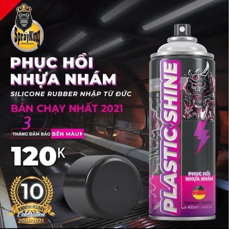 Sprayking Plastic Shine 400ml Chai xịt phục hồi nhựa nhám, nhựa đen, dàn áo phai màu