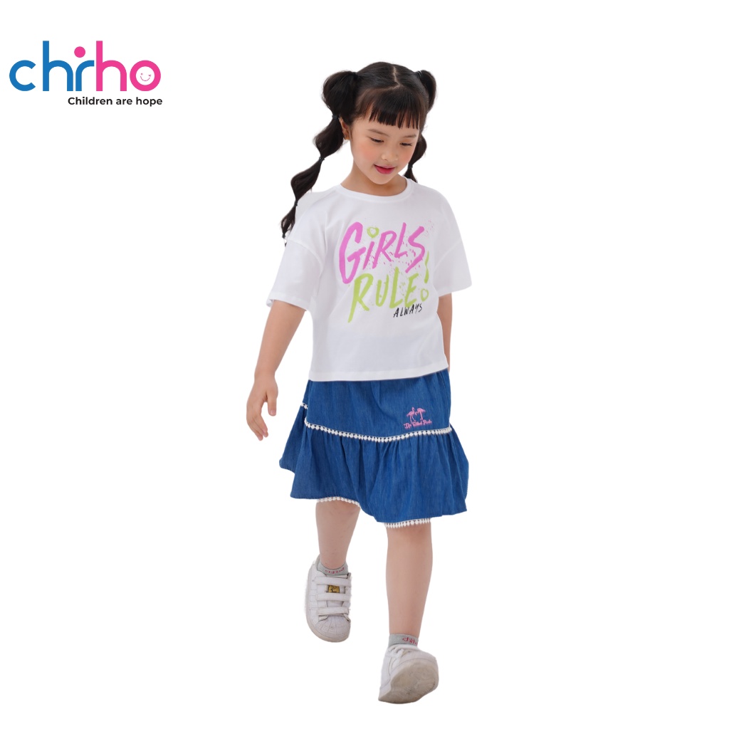 Áo Phông Croptop Bé Gái CHIHO Chất Liệu Cotton Thoáng Mát Cho Trẻ Từ 6 - 11 Tuổi, Màu Hồng, Trắng, Vàng GTS205R