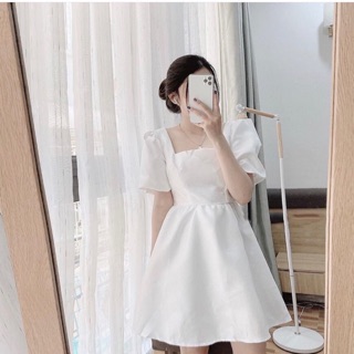 ĐẦM TRẮNG TAY PHỒNG CỔ VUÔNG