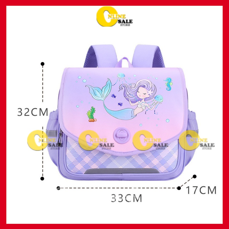 Cặp xách học sinh chống gù balo trẻ em đi học tiểu học cấp 1 cho bé trai bé gái lớp 1 2 3 Kích thước 32x33x17cm