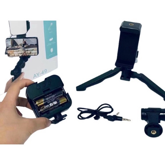 Gậy Tripod chụp ảnh quay phim đa năng AY-49 hỗ trợ đèn + mic thu âm rời chụp ảnh 3 chân AY 49 tích hợp nhiều tính năng M