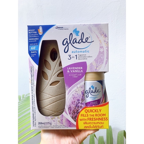 Máy xịt phòng tự động GLADE Hương lavender&amp;vanilla 269ml/175g( Máy + lõi kèm 2pin AA)hàng chuẩn