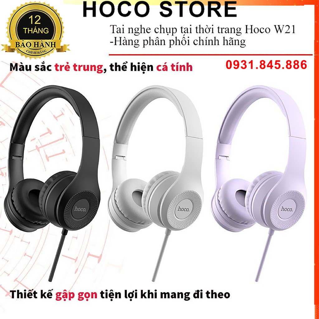 Tai Nghe Chụp Tai Hoco W21- 3 Màu Tím/Đen/Xám - Hàng Chính Hãng