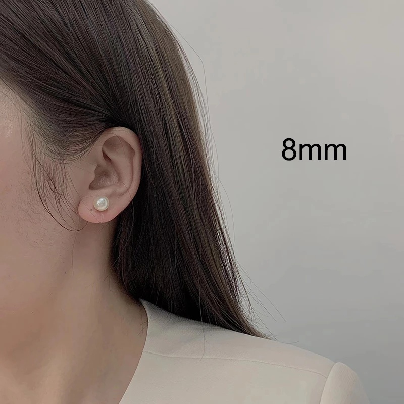 Bông Tai Dạng Xỏ Hạt Ngọc Trai Trắng 8mm Cho Nữ