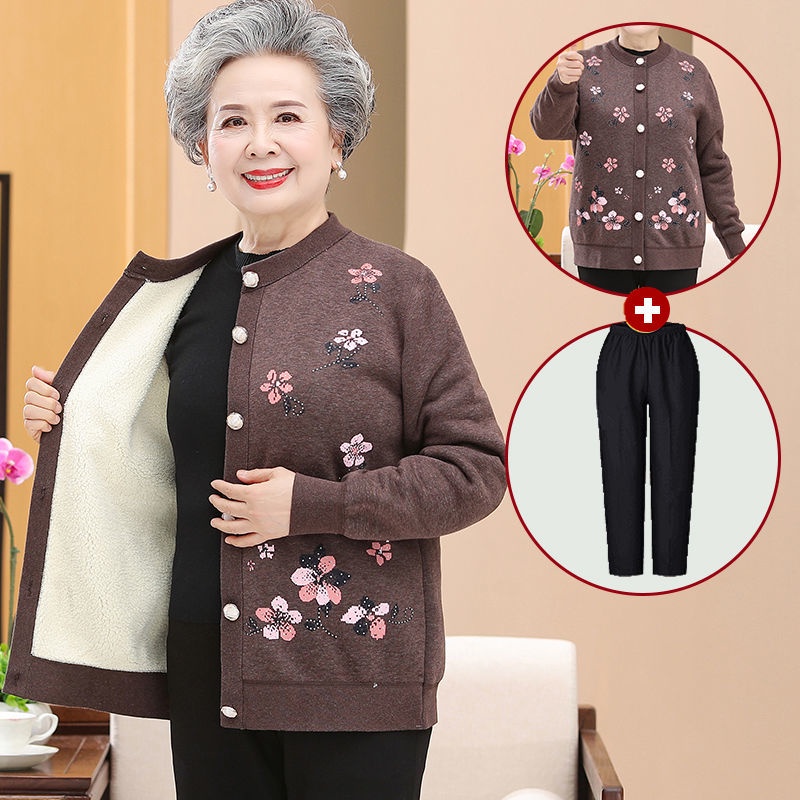Quần áo ấm cho người trung niên và người già cùng với áo khoác nhung dày mùa đông cho phụ nữ