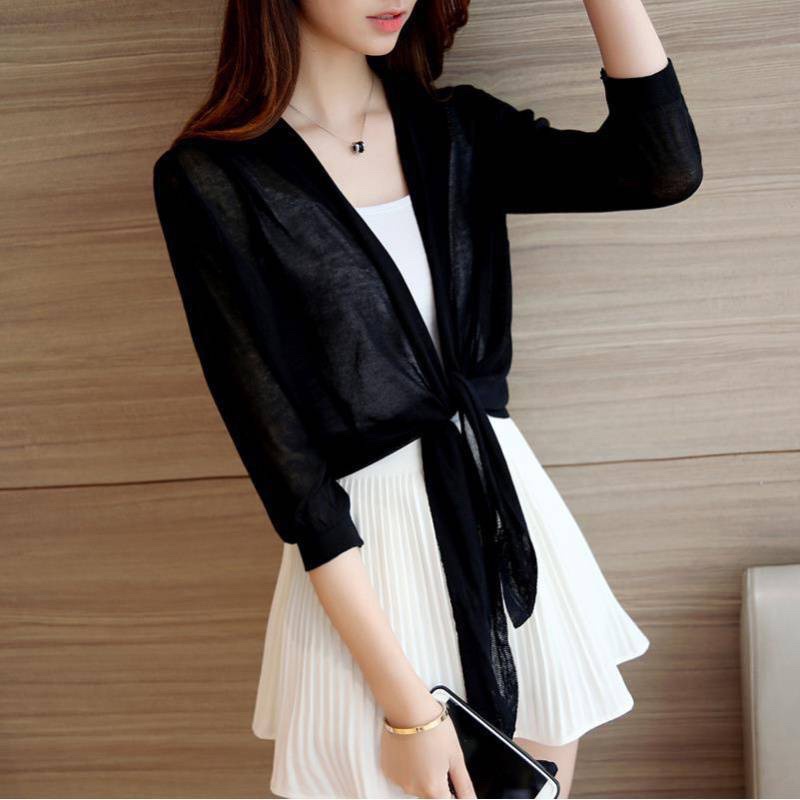 Áo cardigan len nữ, Áo khoác len mỏng vạt buộc nơ AKLM khoác nhẹ cho nữ