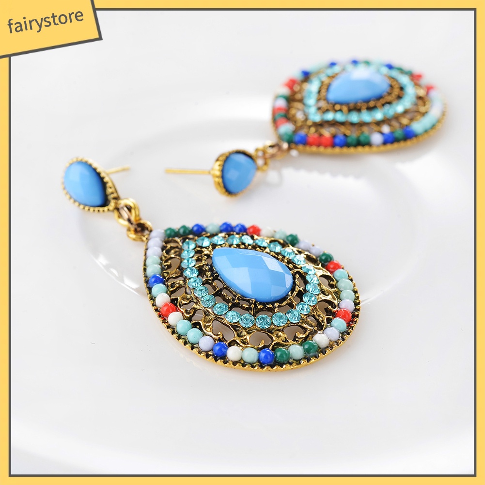 Bông Tai Đính Đá Hình Giọt Nước Phong Cách Bohomian