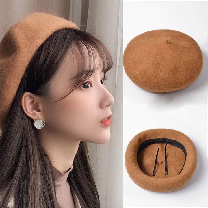 [Hoàn 2000 Xu] Mũ Nồi Beret , Mũ dạ điều chỉnh được kích thước hàng Quảng Châu siêu cao cấp