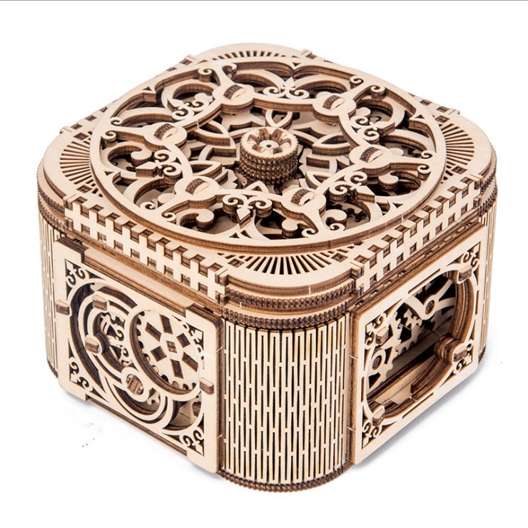 Đồ chơi lắp ráp gỗ 3D Mô hình Cơ động học Hộp kho báu Treasure Box MZK019