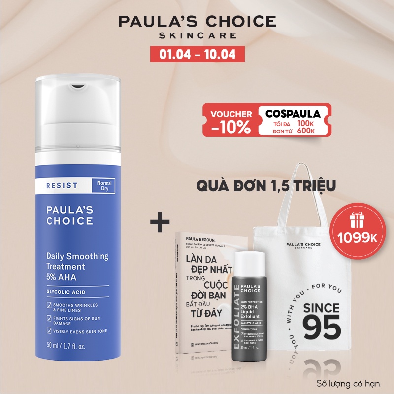 Kem tẩy da chết làm trắng sáng và đều màu da Paula’s Choice RESIST Daily Smoothing Treatment With 5% AHA 50 ml - 7660